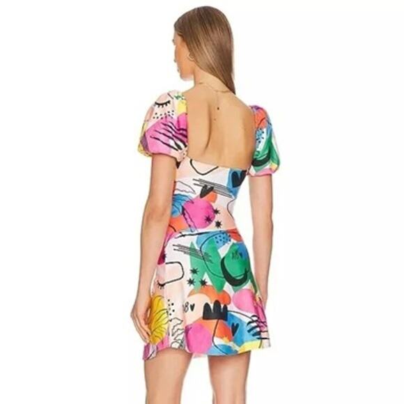 Agua Bendita x Revolve Amber Dress Puff Sleeve Cutout Mini Printed Size M NWT - Picture 2 of 7
